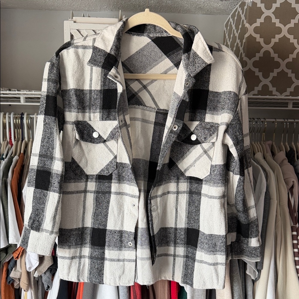 Stylish Black and White Plaid Kids Button Down Shirt